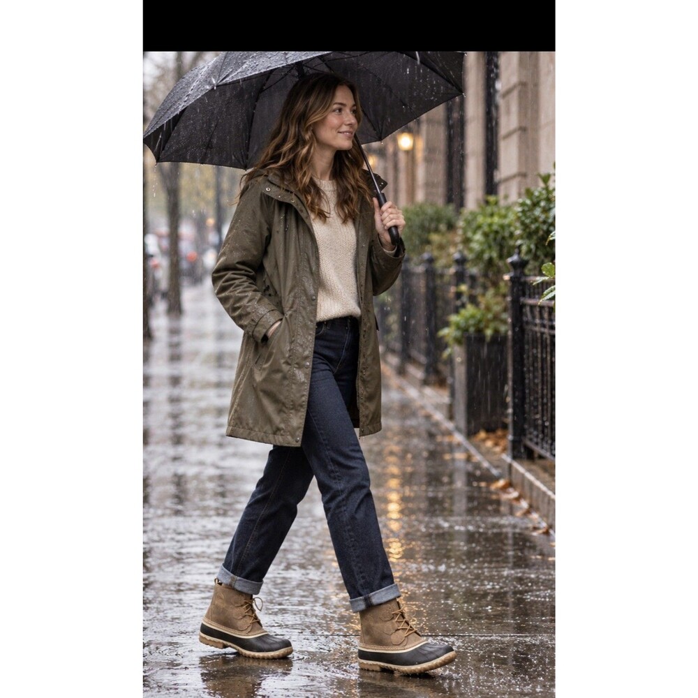 Sorel Out N About Womens 8 Waterproof Leather Duck Boots Elk Black NL2133-286